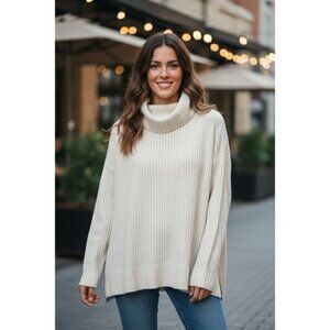 Maeve Anthropologie Womens Cowl Neck Ribbed Knit Oversized‎ Top Ivory Size A